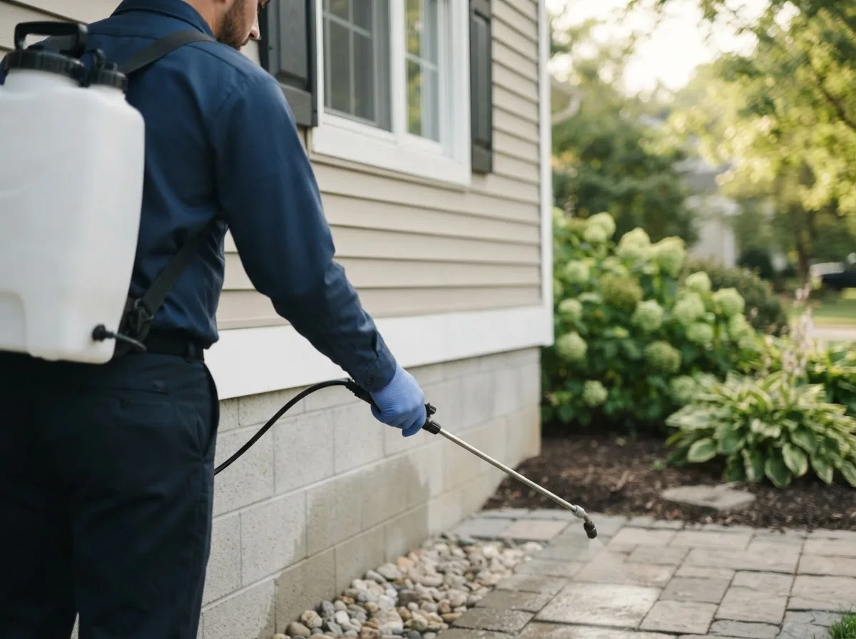 Pest control technician inspecting a home in Moro, IL